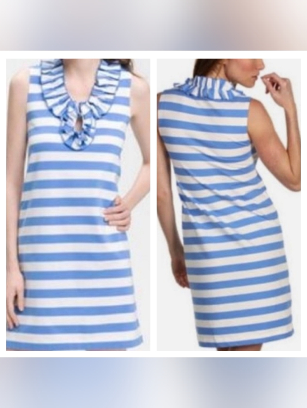 Kate Spade Lucille Striped Ruffle Neck Sleeveless Dress